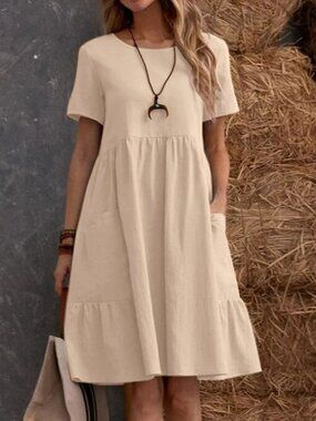 Full Size Casual Loose Fit Tiered Ruffle Hem Dress Plus Size